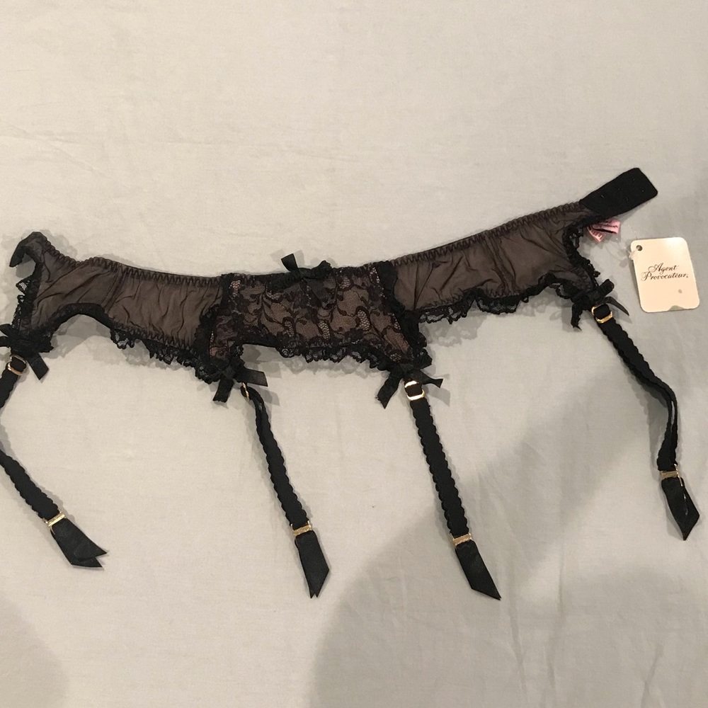 NWT agent provocateur garter belt pink black sz 2